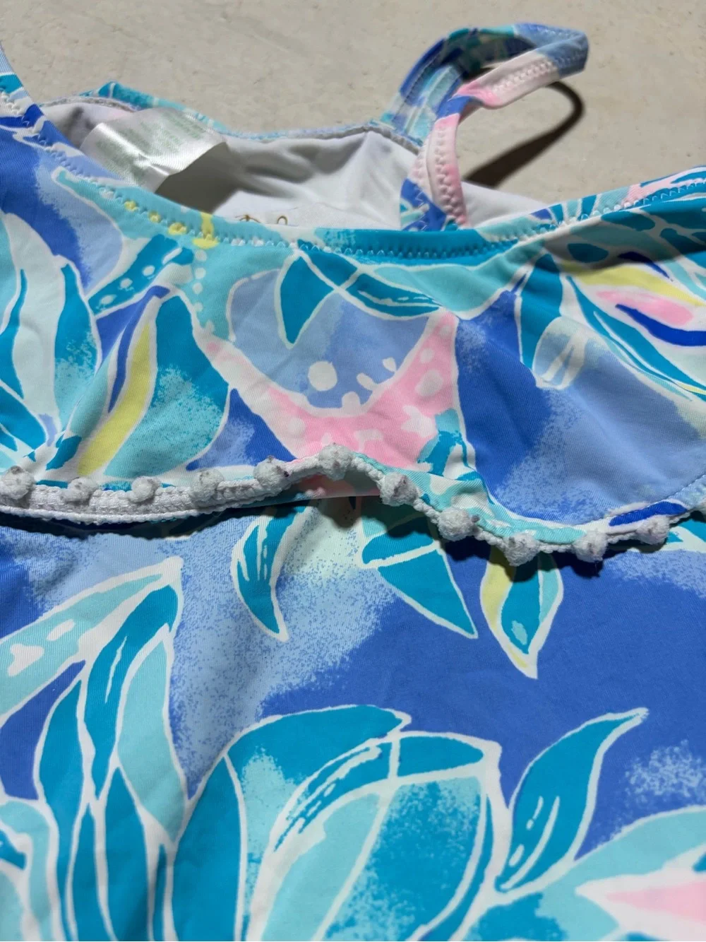 Lilly Pulitzer blue Floral One-Shoulder Swim Suit 8